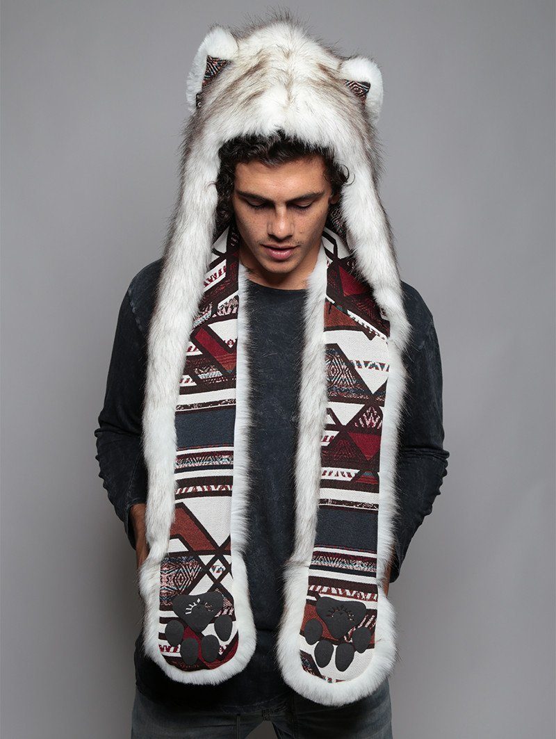 Man wearing faux fur Brown Husky Collector SpiritHood, front view 3