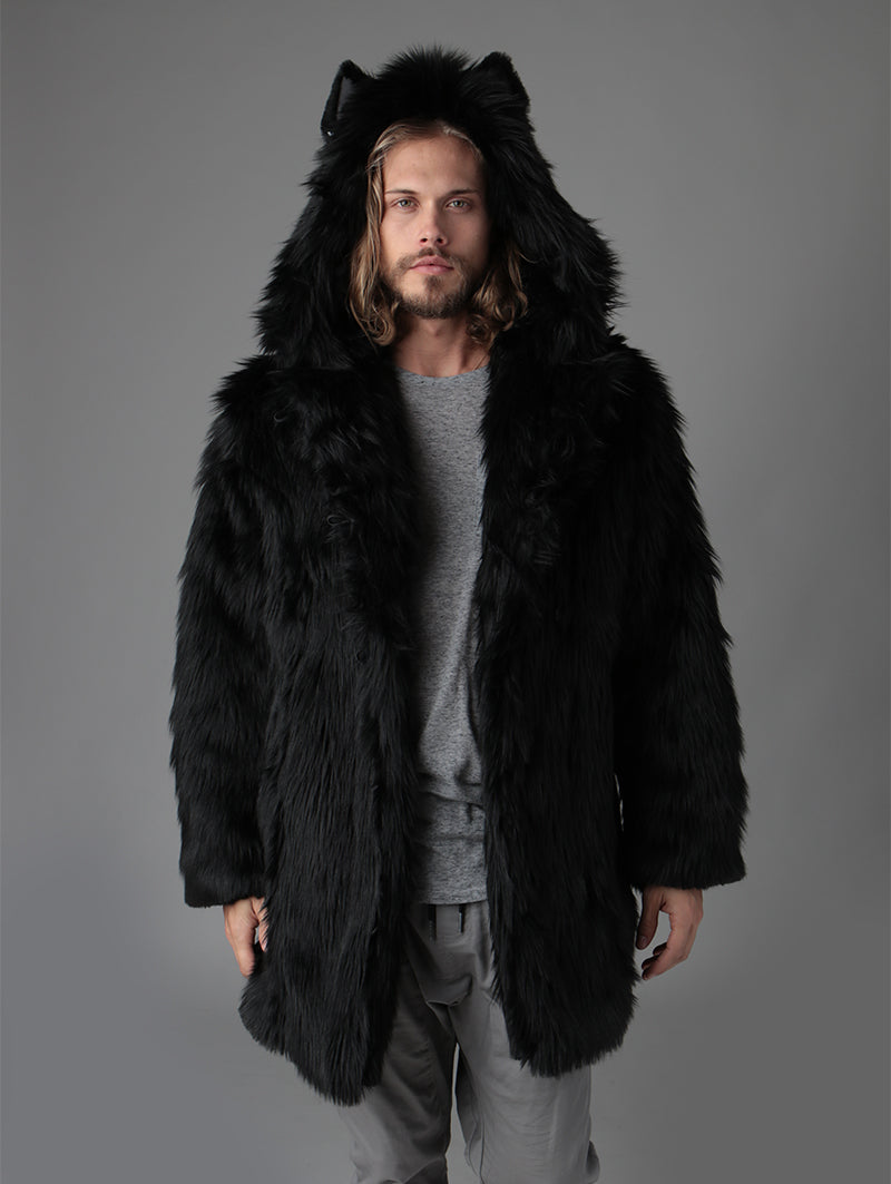 *Almost Purfect* Classic Black Wolf Faux Fur Coat