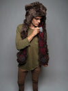Man wearing faux fur Brown Bear SpiritHood, front view 3