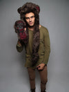 Man wearing faux fur Brown Bear SpiritHood, front view 2