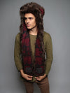 Man wearing faux fur Brown Bear SpiritHood, front view 1