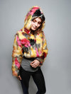 Monarch Butterfly Hooded Faux Fur Crop Jacket
