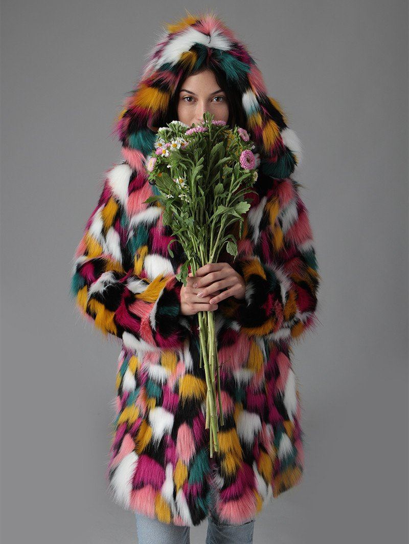 Woman wearing Butterfly Faux Fur Coat SpiritHood