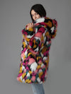 Woman wearing Butterfly Faux Fur Coat SpiritHood, side view 3