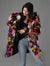 Woman wearing Butterfly Faux Fur Coat SpiritHood, front view
