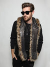 Man wearing faux fur Baby Bobcat SpiritHood, front view 2