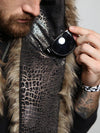 Man wearing faux fur Baby Bobcat SpiritHood, front view 4