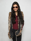 Woman wearing faux fur Baby Bobcat SpiritHood, front view