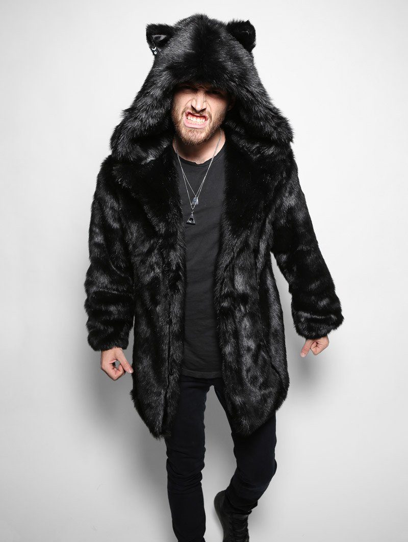 Mens Black Faux Fur Jacket, Mens Faux Fur Coat, Black Faux Fur Coat