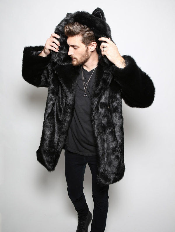 Men's Faux Fur Coat with Hood Black Panther SpiritHoods