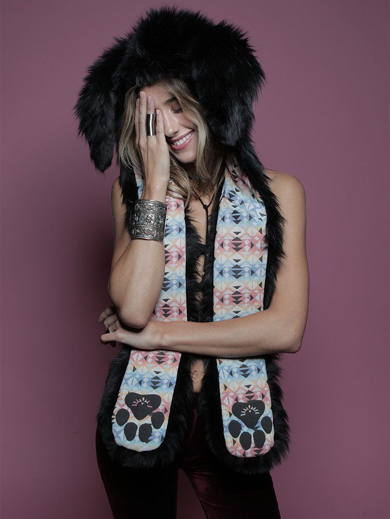 Woman wearing Faux Fur Black Bunny SpiritHood