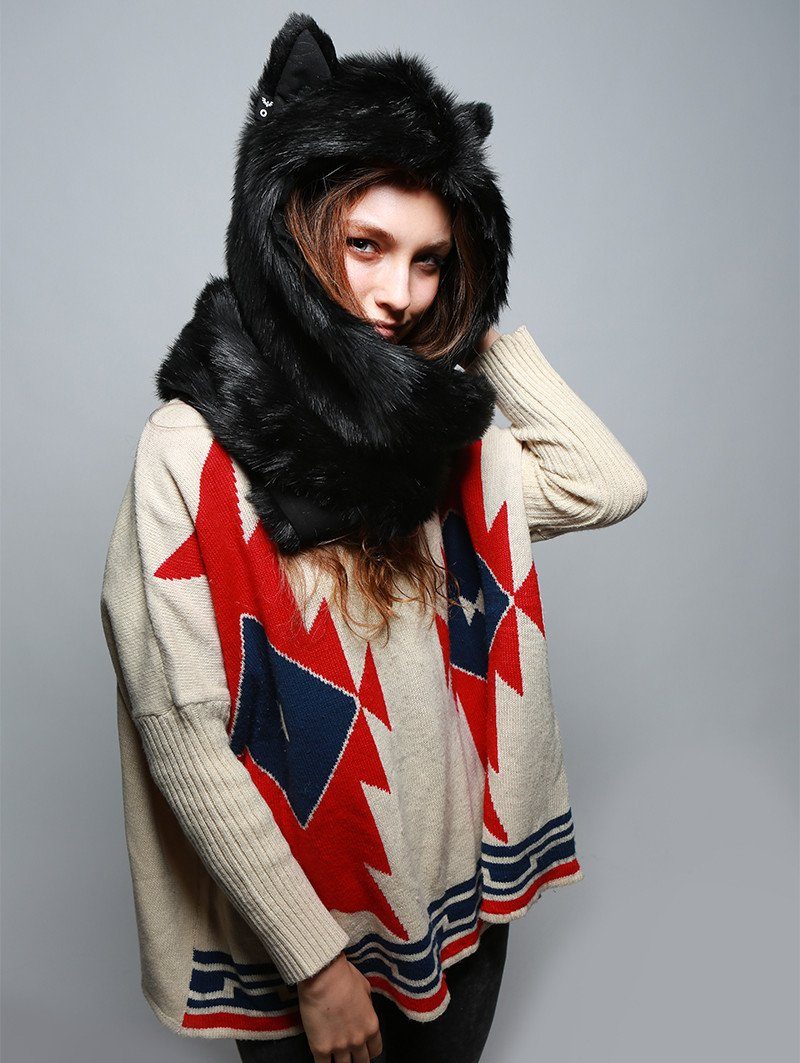 Female Wearing Black Wolf Infinity Scarf SpiritHood