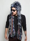 Man wearing faux fur Blue Jay Collectors Edition SpiritHood, side view 1