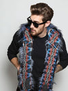 Man wearing faux fur Blue Jay Collectors Edition SpiritHood, front view 2