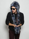 Man wearing faux fur Blue Jay Collectors Edition SpiritHood, front view 6