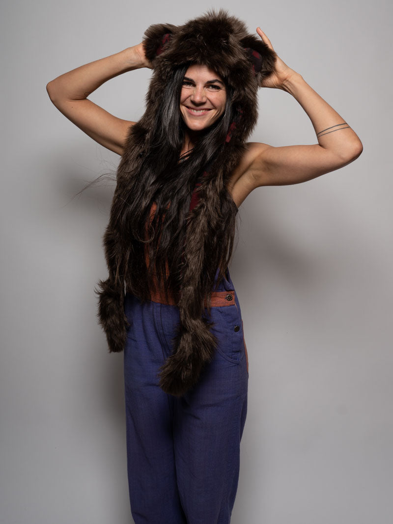 Woman wearing Faux Fur Brown Bear SpiritHood