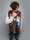 Man wearing faux fur Golden Galaxy Bear Collector SpiritHood, front view