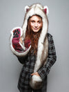 Woman wearing Brown Husky Faux Fur SpiritHood, front view 1