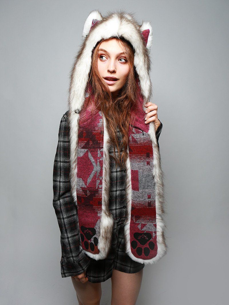 Woman wearing Brown Husky Faux Fur SpiritHood, front view 3