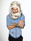Man wearing faux fur Brown Husky SpiritHood, front view 2