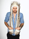 Man wearing faux fur Brown Husky SpiritHood, front view 3