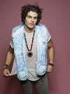 Man wearing faux fur Grumpy Bear Collector Edition SpiritHood, front view 1