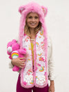 Woman wearing faux fur Cheer Bear Collector Edition SpiritHood, front view 3
