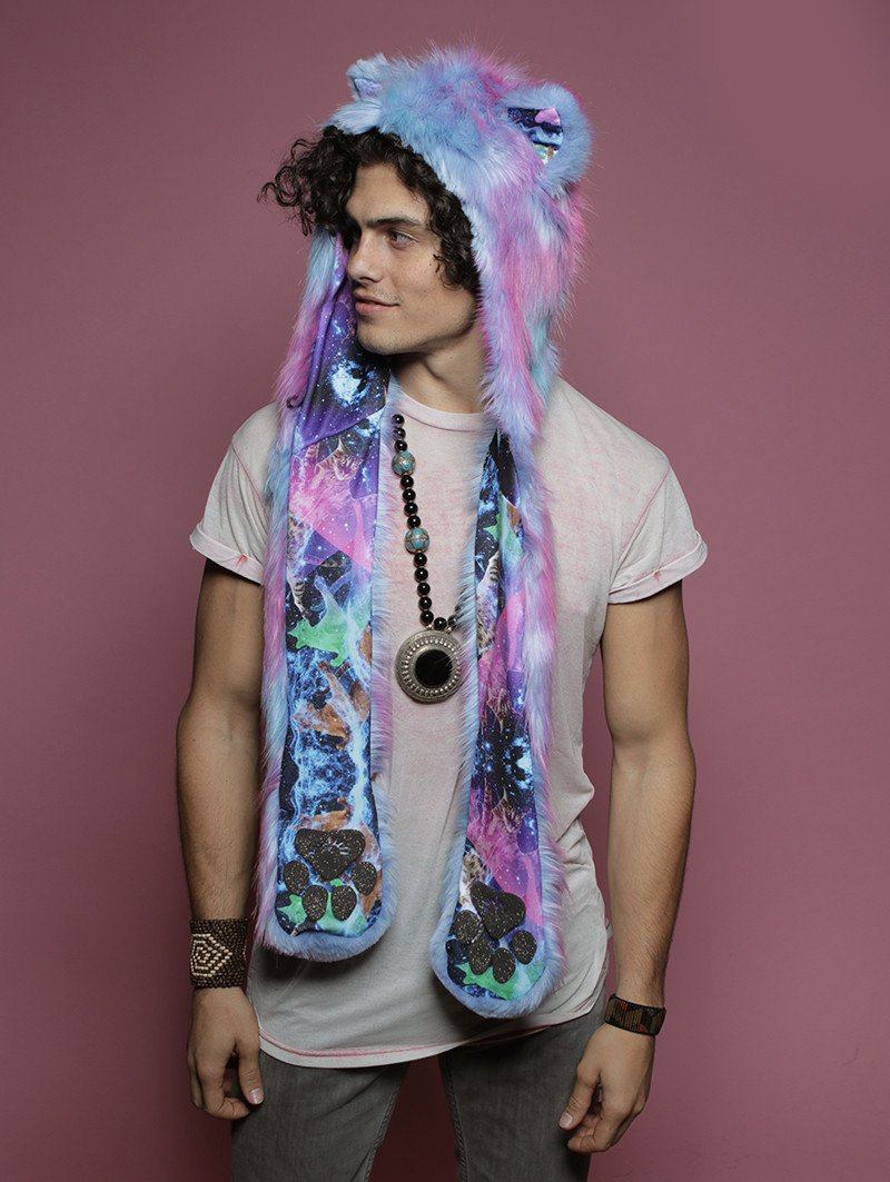 Cats In Space Yogi Faux Fur SpiritHood on Male Model