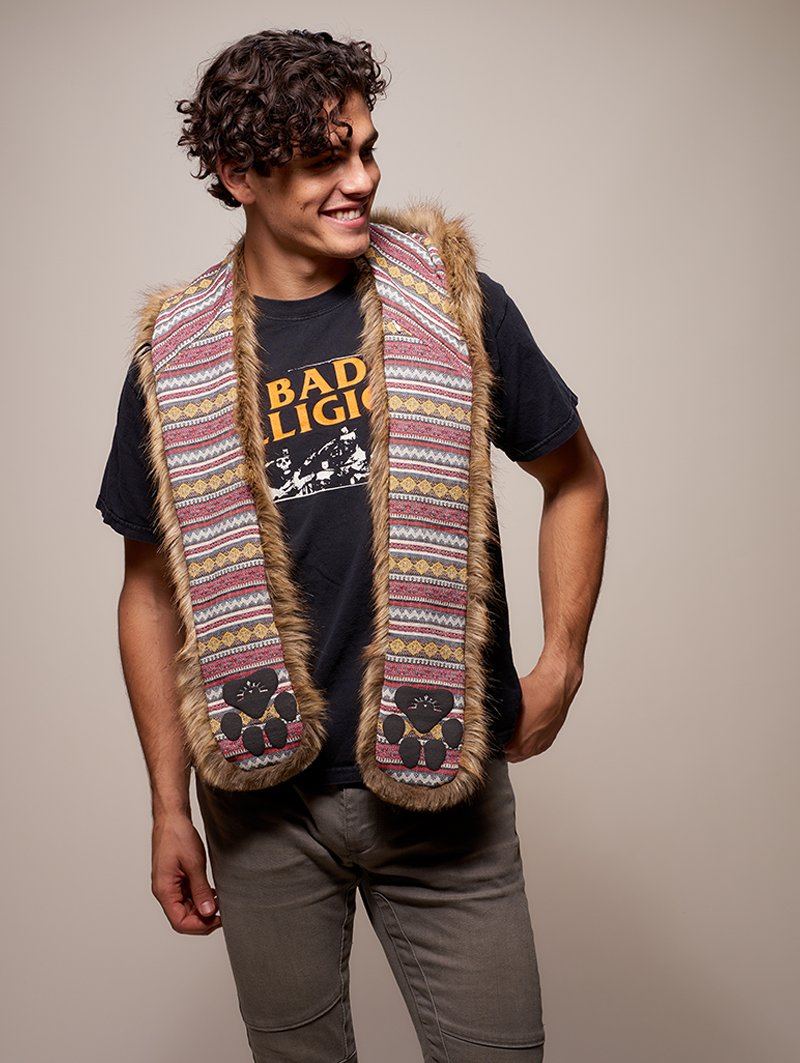 Man wearing faux fur Limited Edition Coyote SpiritHood, front view