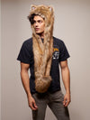 Man wearing faux fur Limited Edition Coyote SpiritHood, side view 2