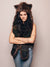 Woman wearing faux fur Collector Edition Savannah Cat SpiritHood, front view 3
