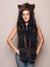 Woman wearing faux fur Collector Edition Savannah Cat SpiritHood, front view 4