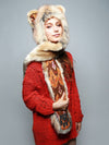 Woman wearing faux fur Cecil The Lion 2.0 Collectors Edition, side view