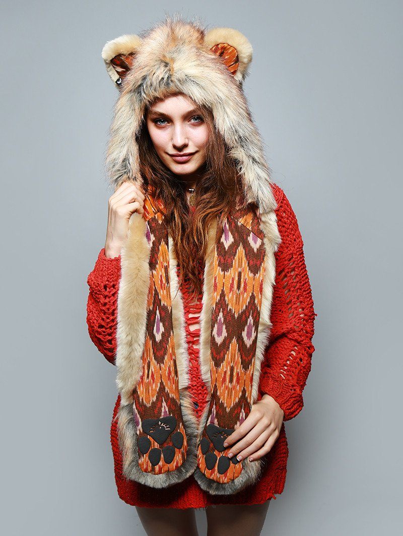 Woman wearing faux fur Cecil The Lion 2.0 Collectors Edition