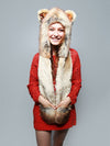 Woman wearing faux fur Cecil The Lion 2.0 Collectors Edition, front view 4