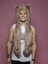 Man wearing faux fur Coyote CE SpiritHood, front view 1