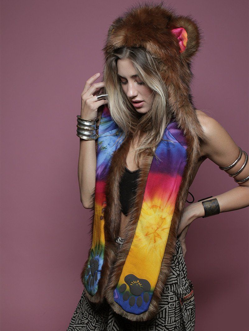 Female Wearing Golden Rainbow Bear SpiritHood