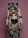 Hooded Faux Fur with Mystic Wolf Design