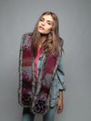 Woman wearing faux fur Charcoal Fox Italy SpiritHood, front view 1