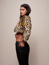 Hoodless Faux Fur Crop with Cheetah Design