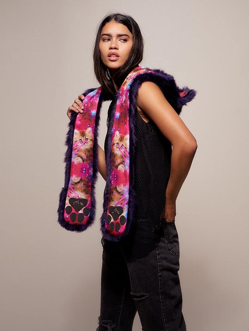 Cats in Space: Laser Eyes Faux Fur with Hood on Female