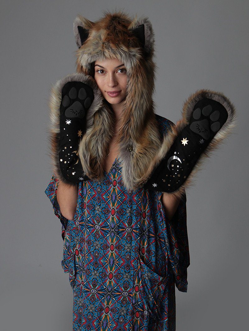 Woman wearing faux fur Cosmic Fox SpiritHood