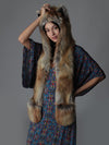  Woman wearing faux fur Cosmic Fox SpiritHood, front view 3