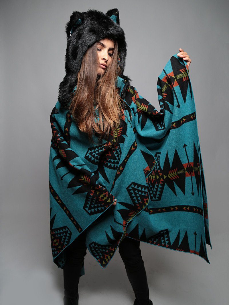 Italy Cape + Faux Fur 1/2 Hood with Black Wolf Design in Bundle