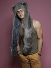 Man wearing faux fur Cape Fox CE SpiritHood, front view 1