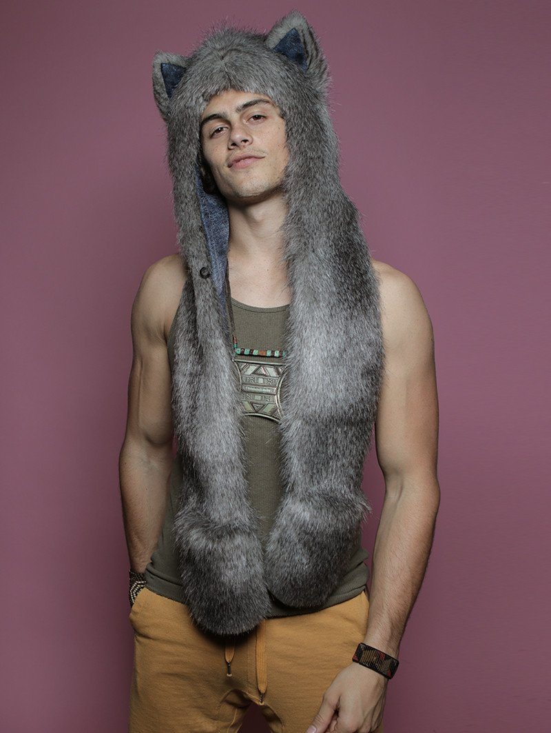Man wearing faux fur Cape Fox CE SpiritHood, front view 4
