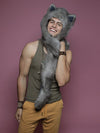 Man wearing faux fur Cape Fox CE SpiritHood, front view 3