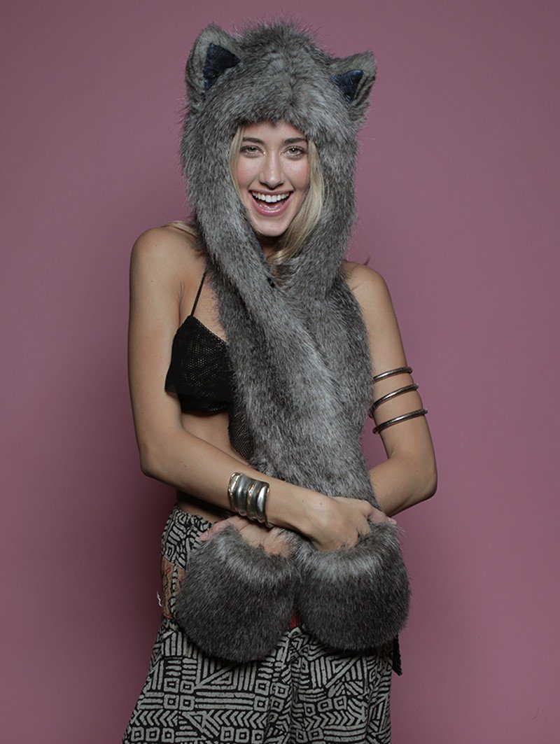 Woman wearing Faux Fur Cape Fox CE SpiritHood, front view