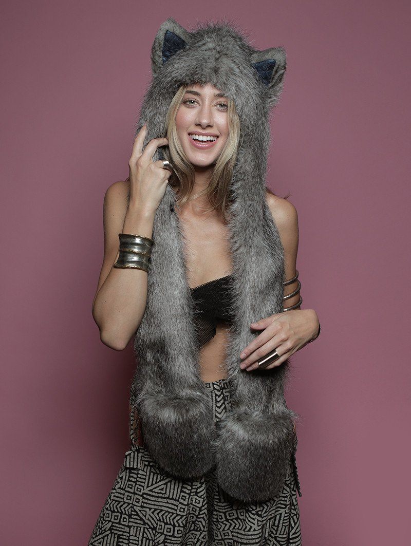 Woman wearing Faux Fur Cape Fox CE SpiritHood, front view 2