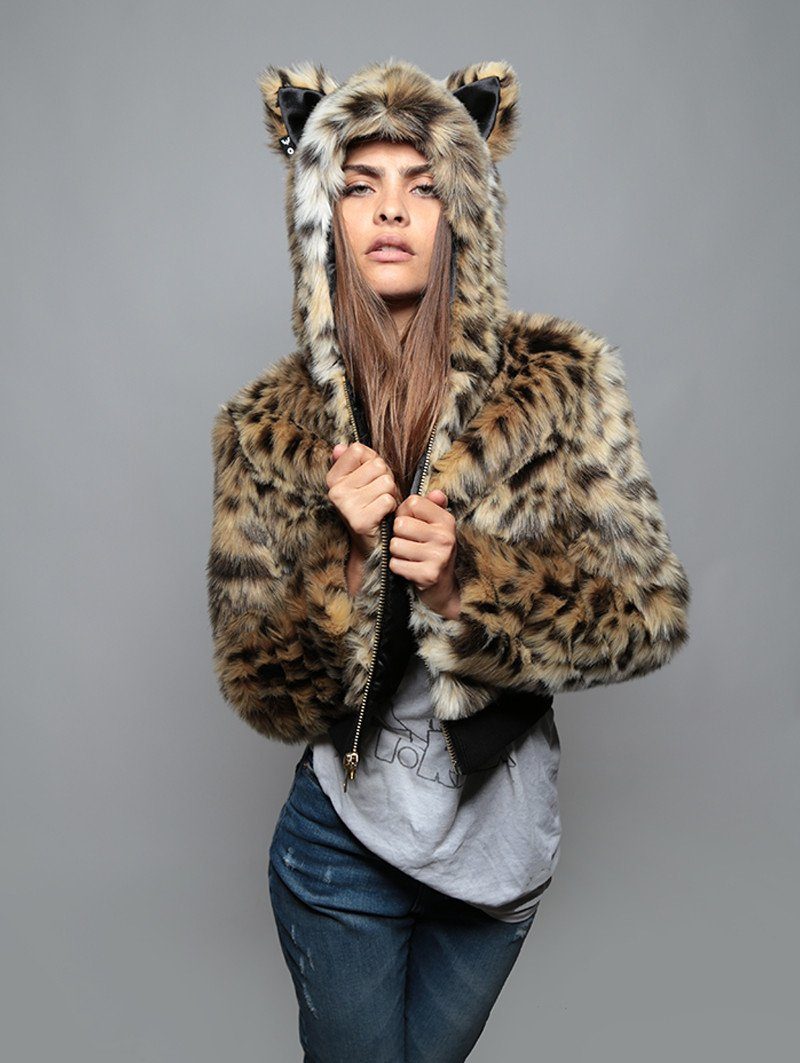 Fluffy cropped jacket with hood store